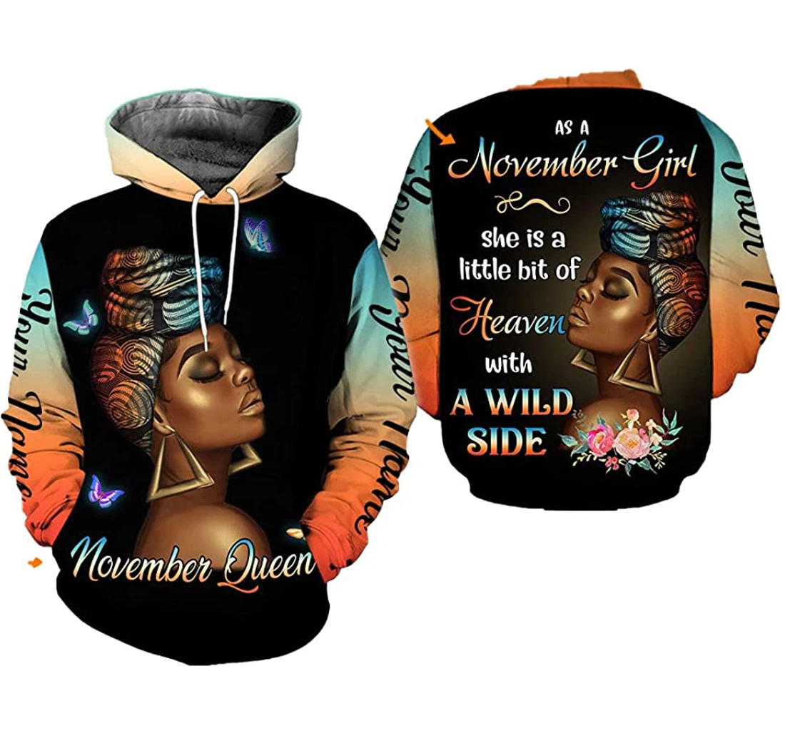 Personalized As A November Girl She Is A Little Bit Of Heaven With A Wild Side Custom Name Birthday Month Tdp - 3D Printed Pullover Hoodie