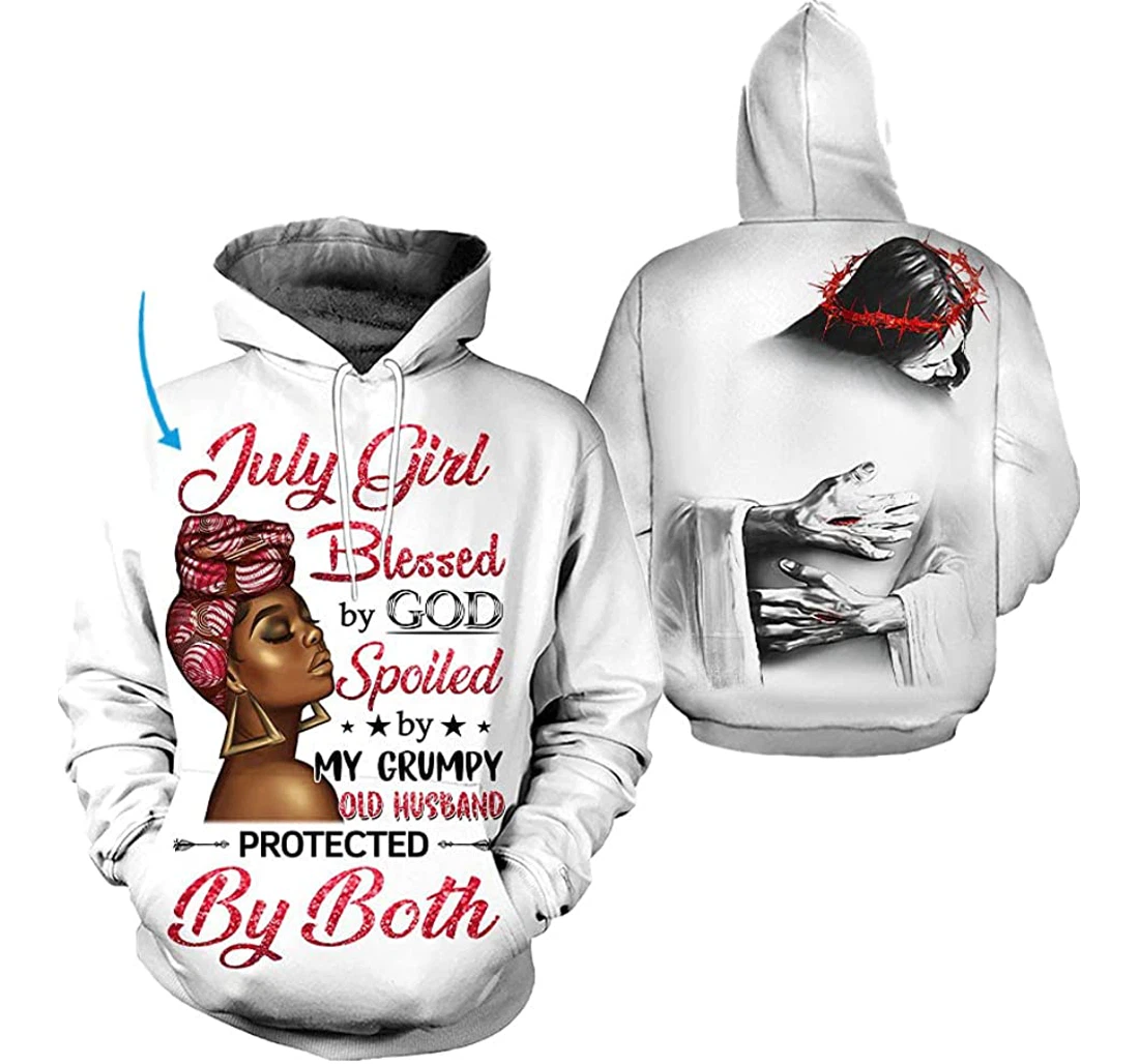Personalized Bless By God Spoiled By My Grumpy Old Husband Protect By Both Customized Birthday Month Tdp - 3D Printed Pullover Hoodie