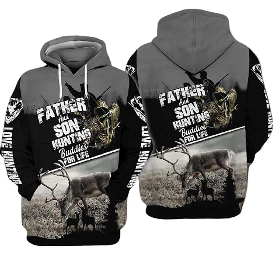 Father Son Deer Hunting Bow Skeleton Forest Sportwear Up Hd - 3D Printed Pullover Hoodie
