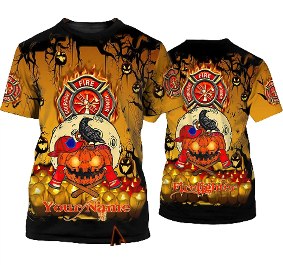 Personalized Name Firefighter Halloween Pumpkin Sportwear Up Hd - 3D Printed T-shirt