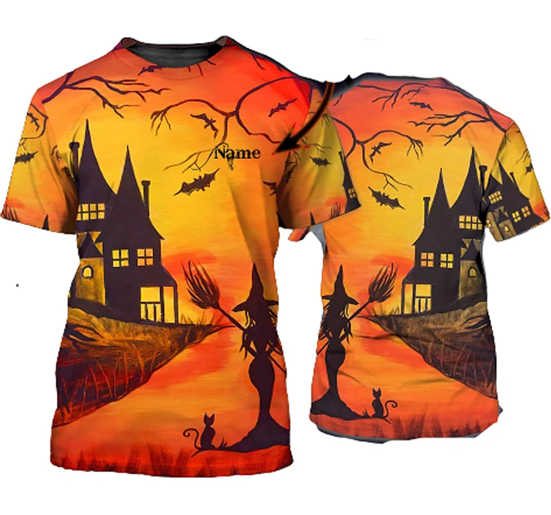 Personalized Name Cat Wicth Halloween Sportwear Up Hd - 3D Printed T-shirt