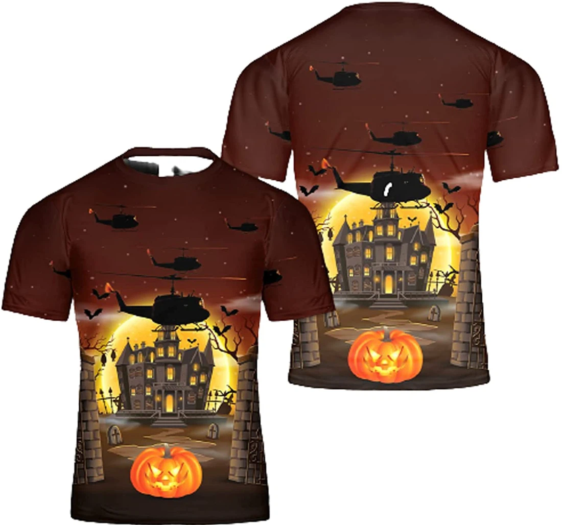 Halloween Pumpkin Castle Helicopter Sportwear Up Hd - 3D Printed T-shirt