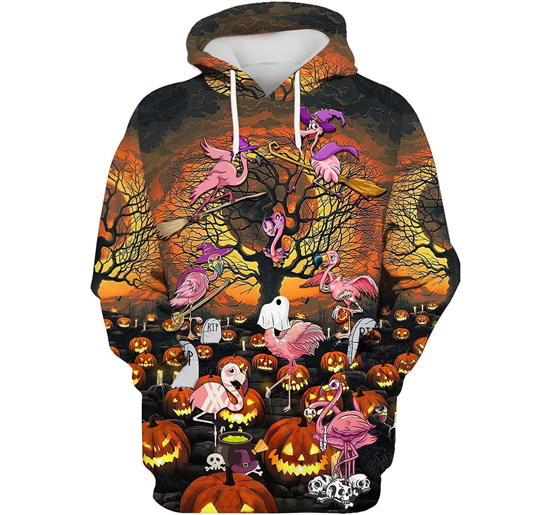 Flamingo At The Halloween Night 3d Sportwear Up Hd - 3D Printed Pullover Hoodie