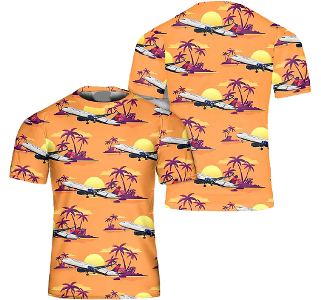 Palm Tree The Sun Plane On Sky Sportwear Up Hd - 3D Printed T-shirt