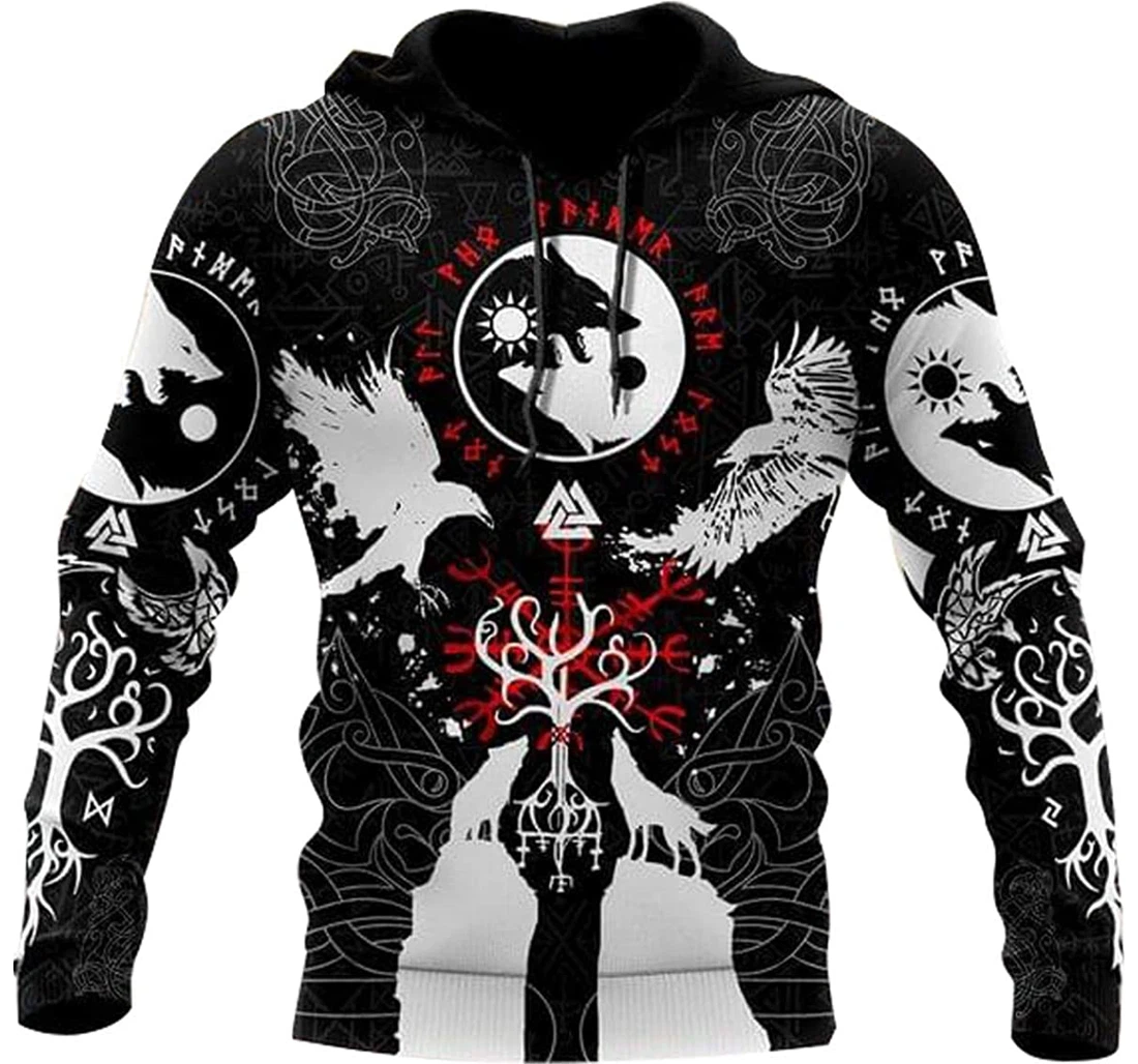 Eagle Wolf Viking Tattoo Halloween 3d Sportwear Up Hd - 3D Printed Pullover Hoodie