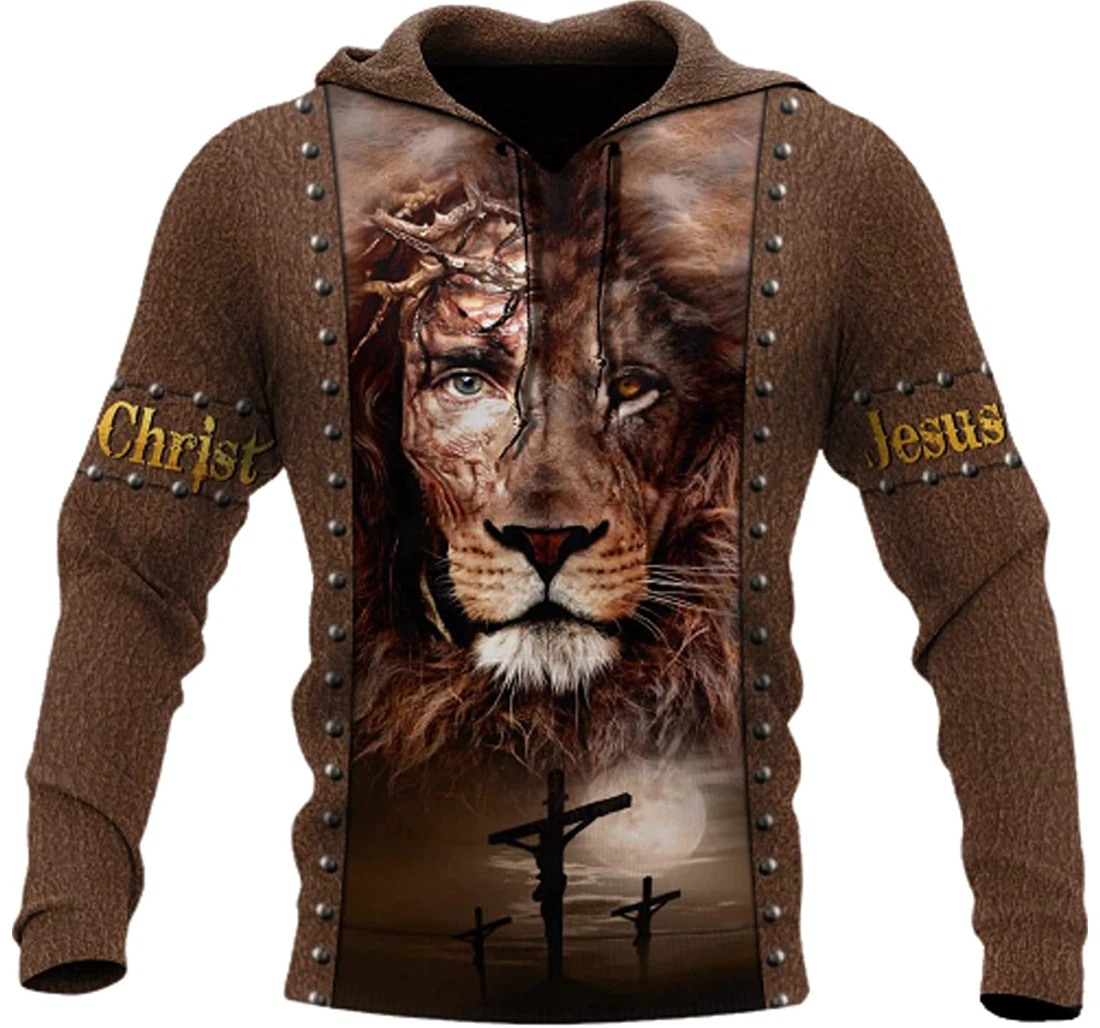 Personalized Lion Jesus Cross On Moon Sky 3d Sportwear Up Hd - 3D Printed Pullover Hoodie