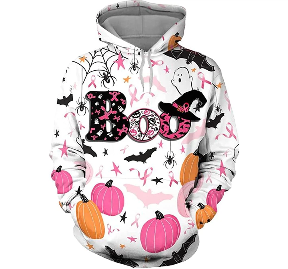 Halloween Breast Cancer Awareness Boo Witch Pumpkins Bats Sportwear Up Hd - 3D Printed Pullover Hoodie