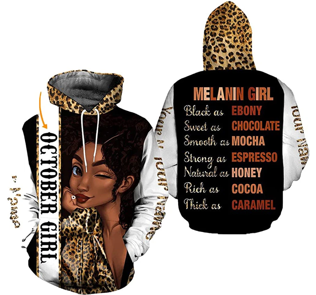 Personalized Melanin Girl As Ebony Sweet As Chocolate Smooth As Mocha Strong As Espresso Customized Name Birthday Month Tdp - 3D Printed Pullover Hoodie