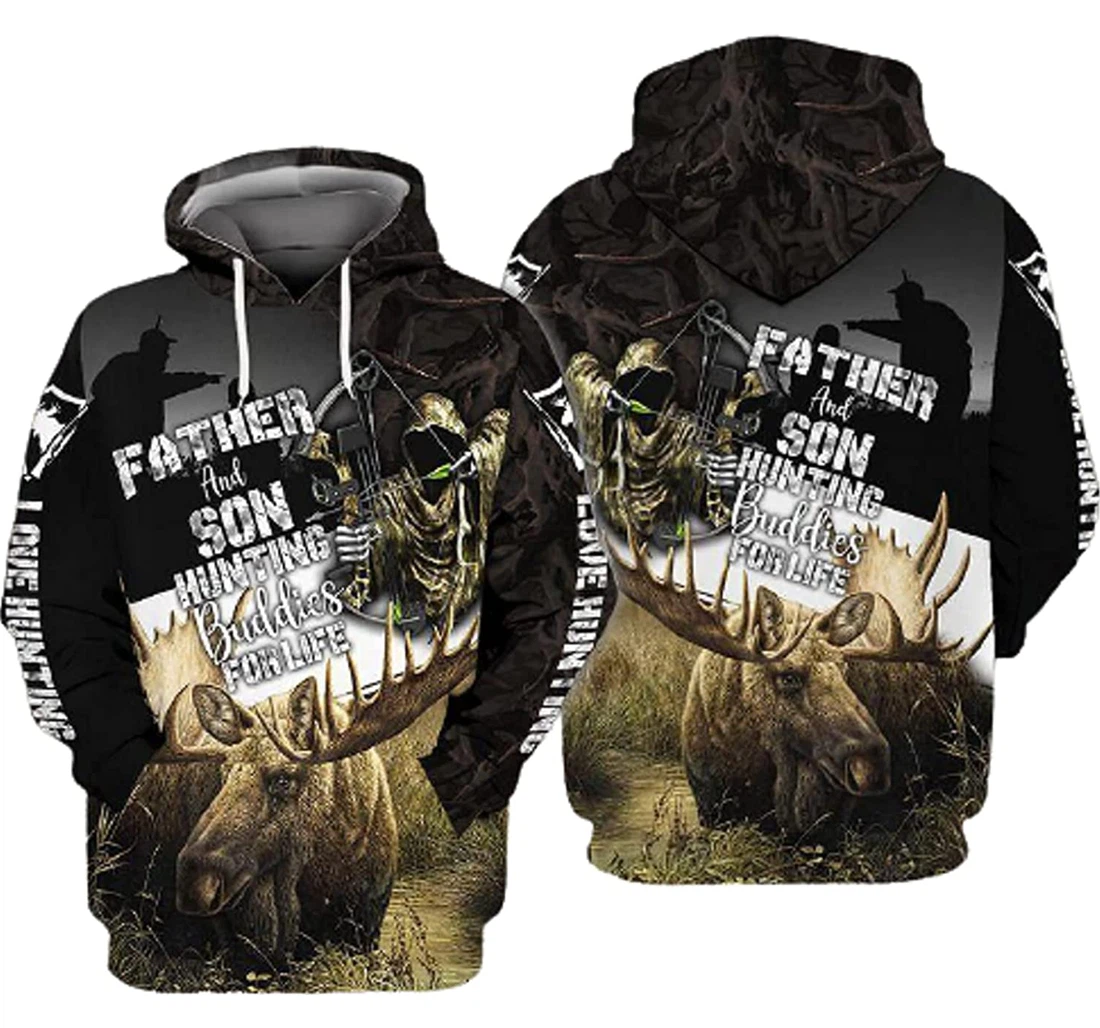 Father Son Deer Hunting Bow Skeleton Forest Sportwear Up Hd - 3D Printed Pullover Hoodie