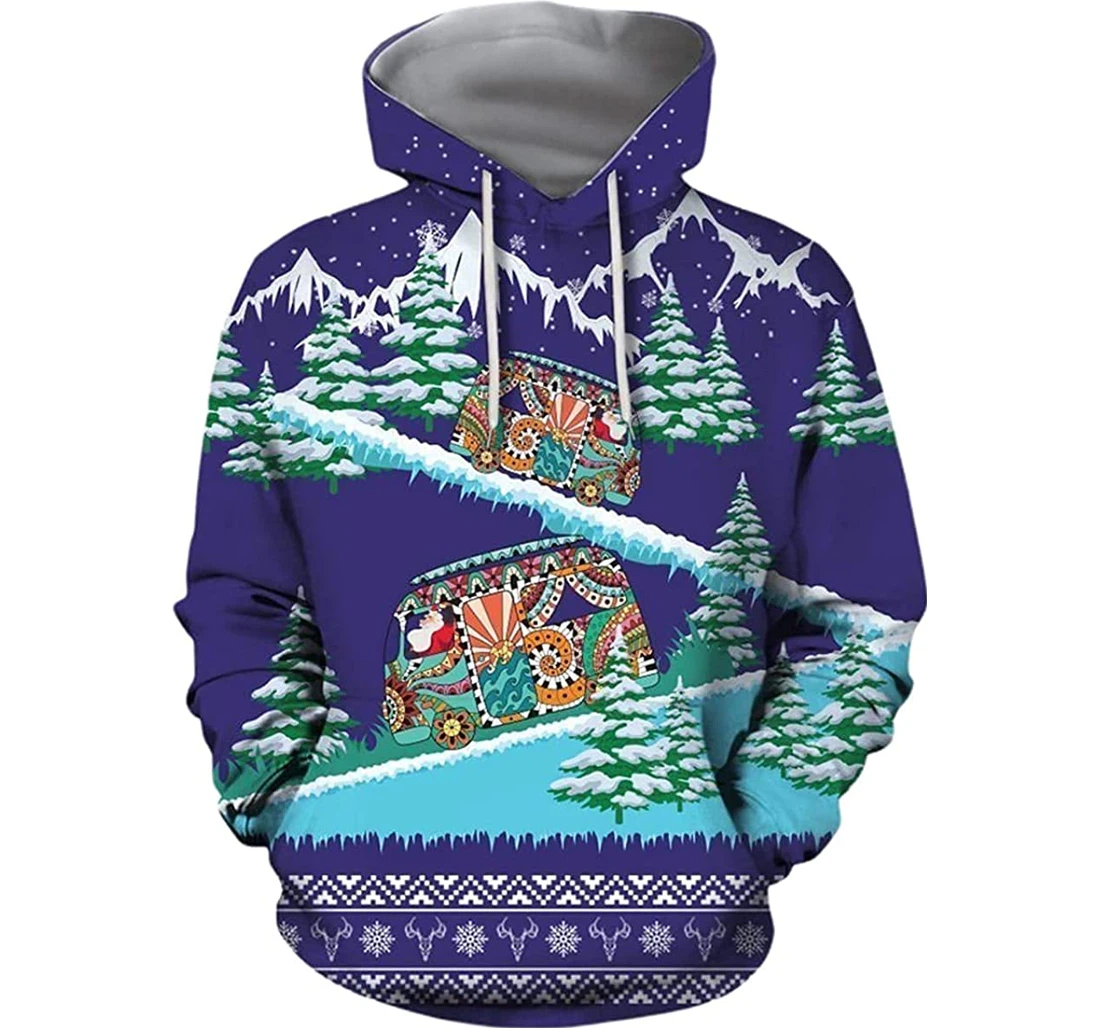 Christmas Bus Hippie Color Sportwear Up - 3D Printed Pullover Hoodie