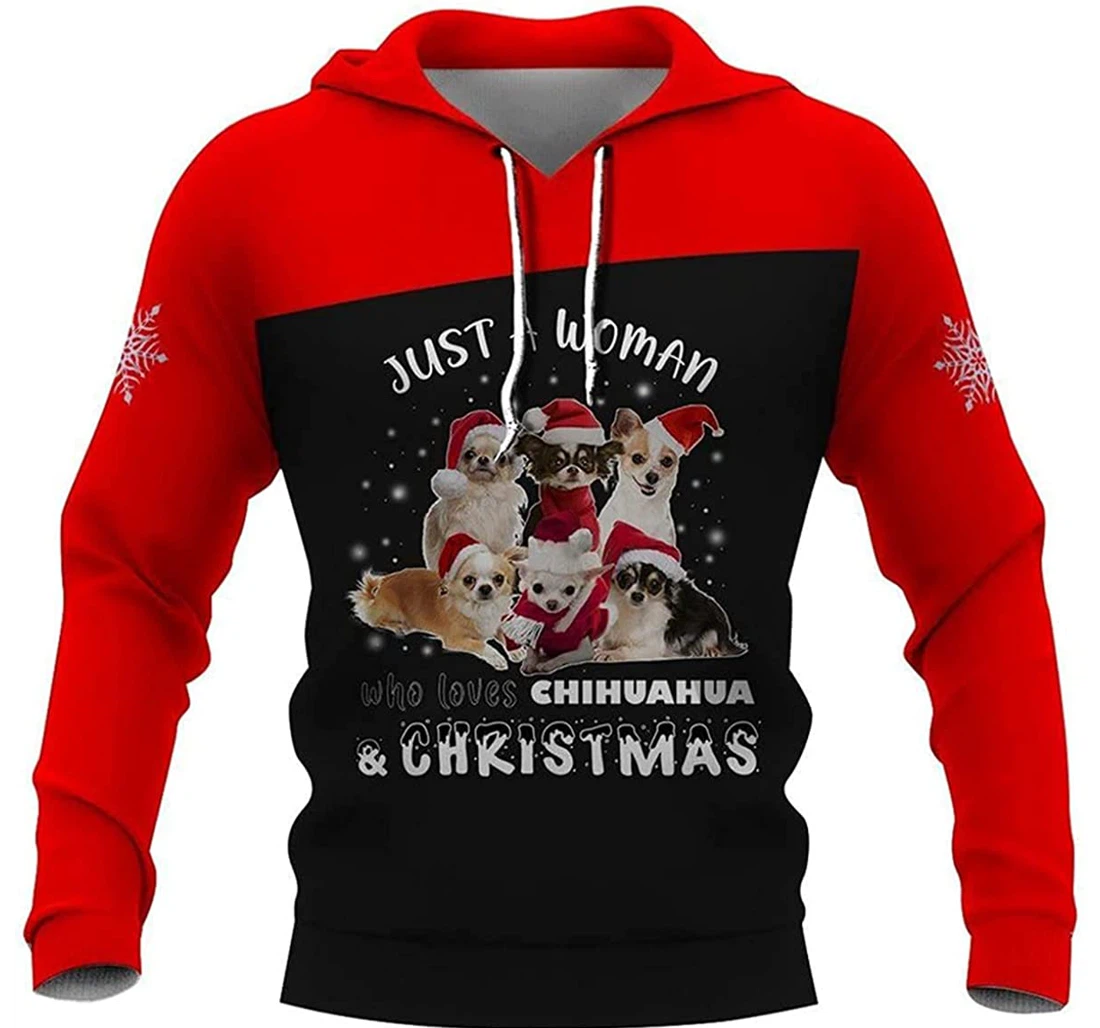 Just A Woman Who Loves Chihuahua Christmas Sportwear Up - 3D Printed Pullover Hoodie