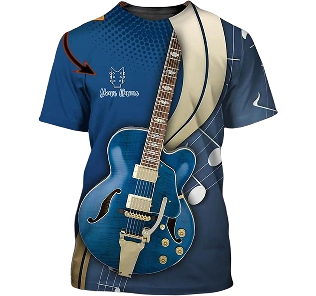 Personalized Name Guitar Lover Blue Style Sportwear Up - 3D Printed T-shirt