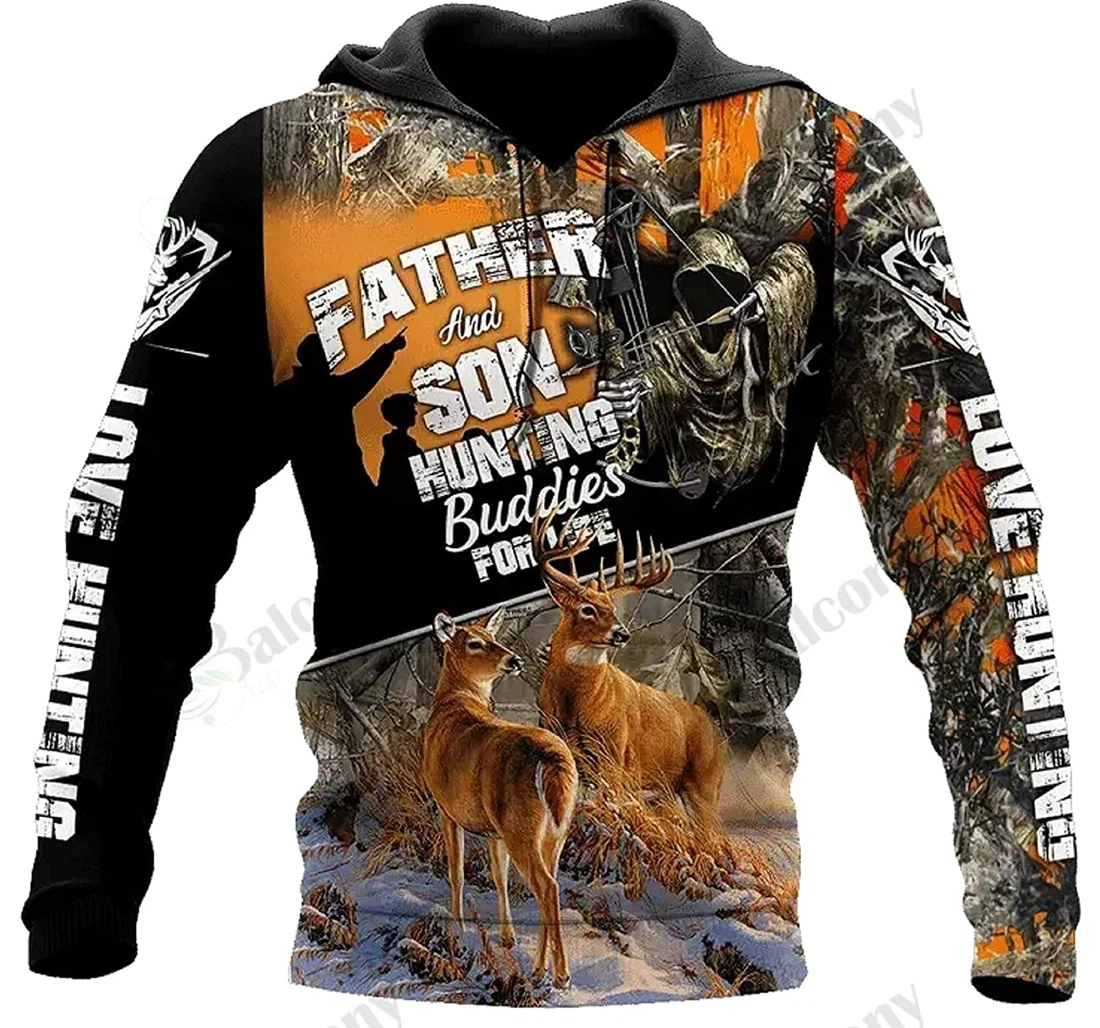 Bowhunting Camo Forest Skull Deer Father Son Hunting Sportwear Up Hd - 3D Printed Pullover Hoodie
