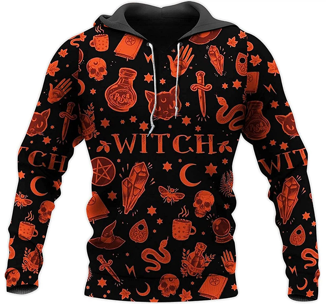 Love Halloween Witch Skull Hand Moon Sportwear Up Hd - 3D Printed Pullover Hoodie