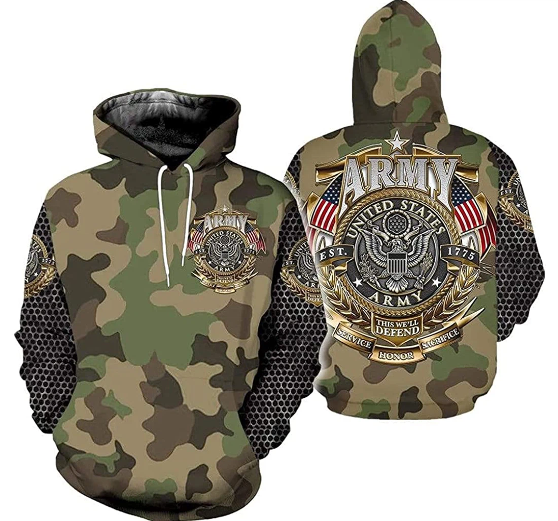 Personalized Us Army Cool Camo Custom Name 3d Sportwear Up - 3D Printed Pullover Hoodie