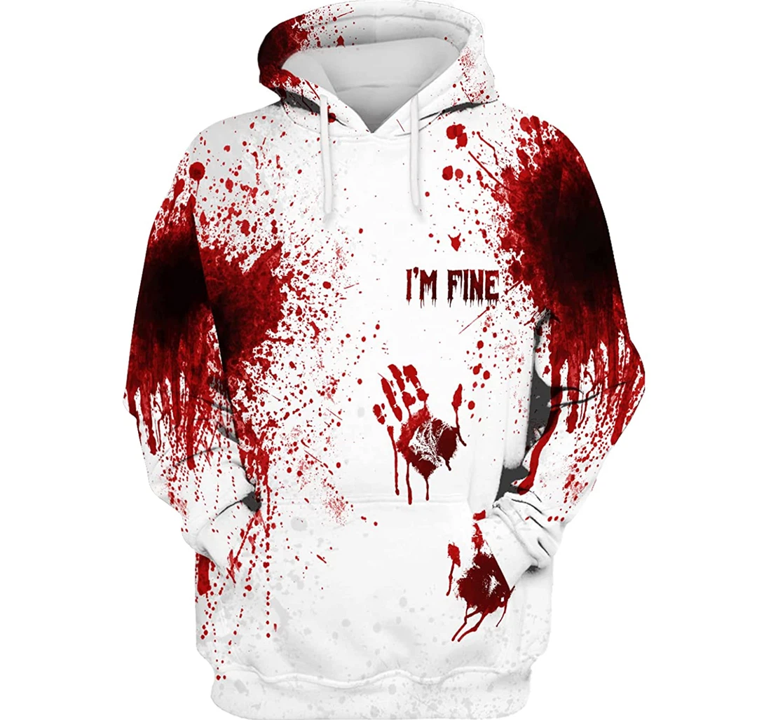 Halloween Blood I'm Fine White Red Couple 3d Sportwear Up - 3D Printed Pullover Hoodie