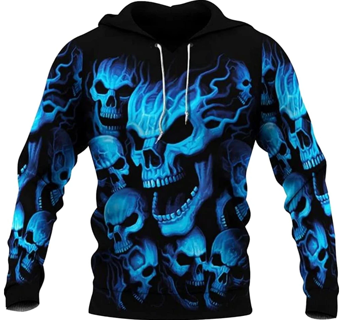 Halloween Scary Blue Skulls 3d Sportwear Up Hd - 3D Printed Pullover Hoodie