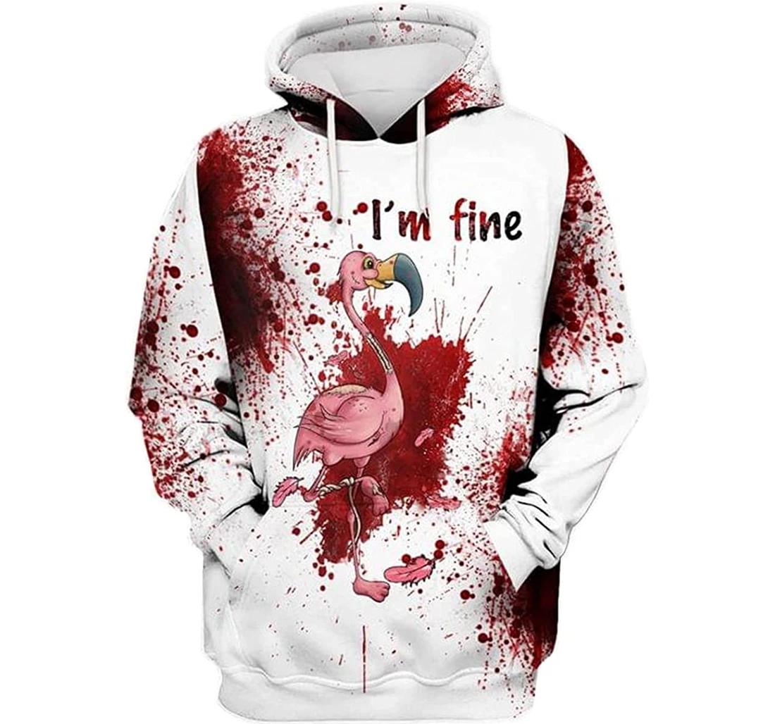 Halloween Flamingo Red Blood I'm Fine 3d Sportwear Up Hd - 3D Printed Pullover Hoodie