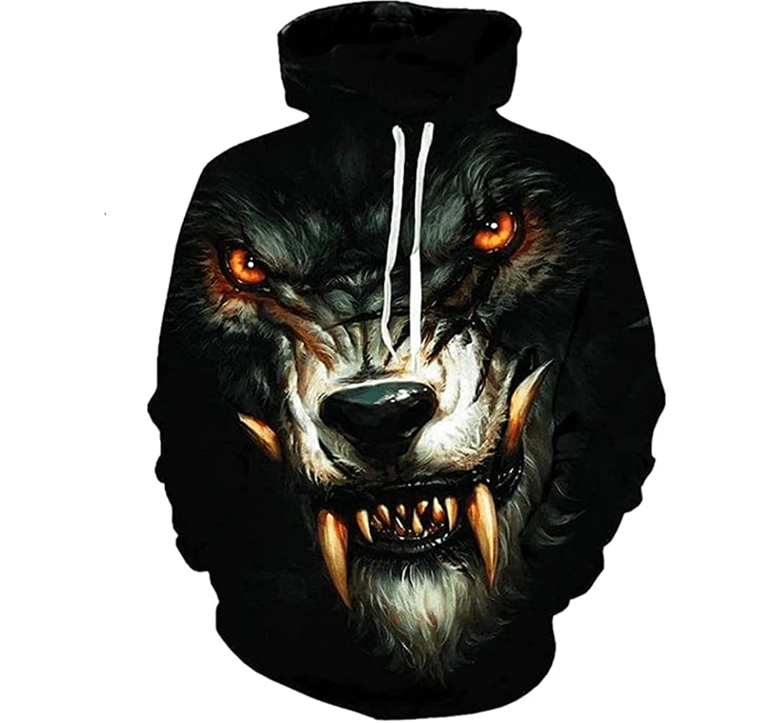 Furious Wolf Fang Halloween 3d Sportwear Up Hd - 3D Printed Pullover Hoodie