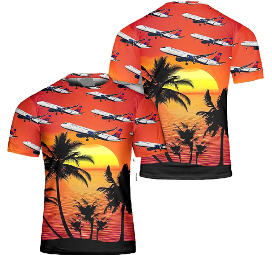 Palm Tree The Sunset Beach Plane On Sky Sportwear Up Hd - 3D Printed T-shirt