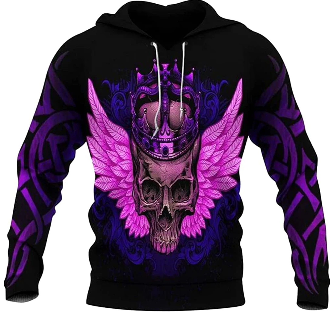 Halloween Purple Crown Winged Skull Sportwear Up Hd - 3D Printed Pullover Hoodie