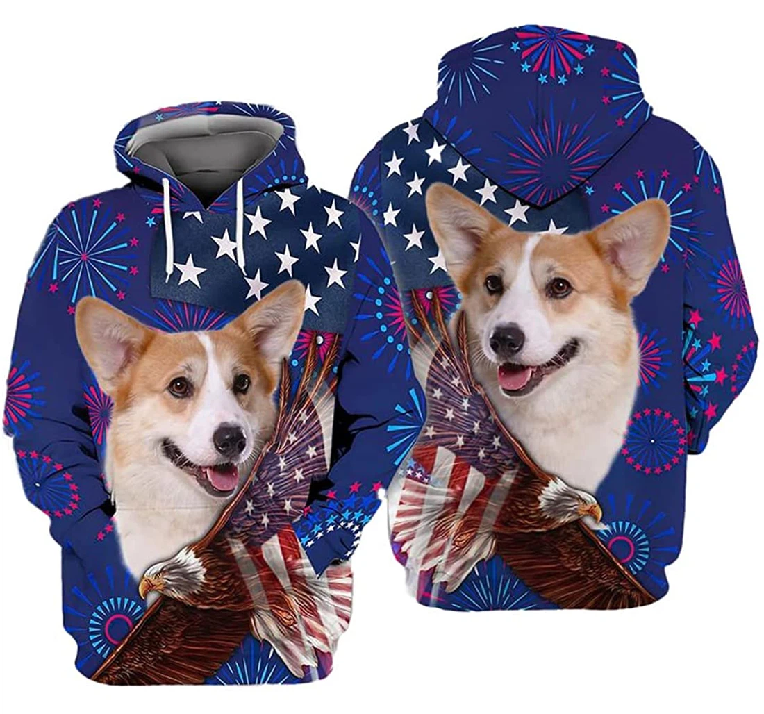 Corgi Fireworks Independence Day Sportwear Up Hd - 3D Printed Pullover Hoodie