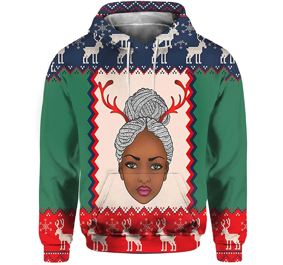 Woman Wearing Reindeer Horns Christmas Style Sportwear Up - 3D Printed Pullover Hoodie