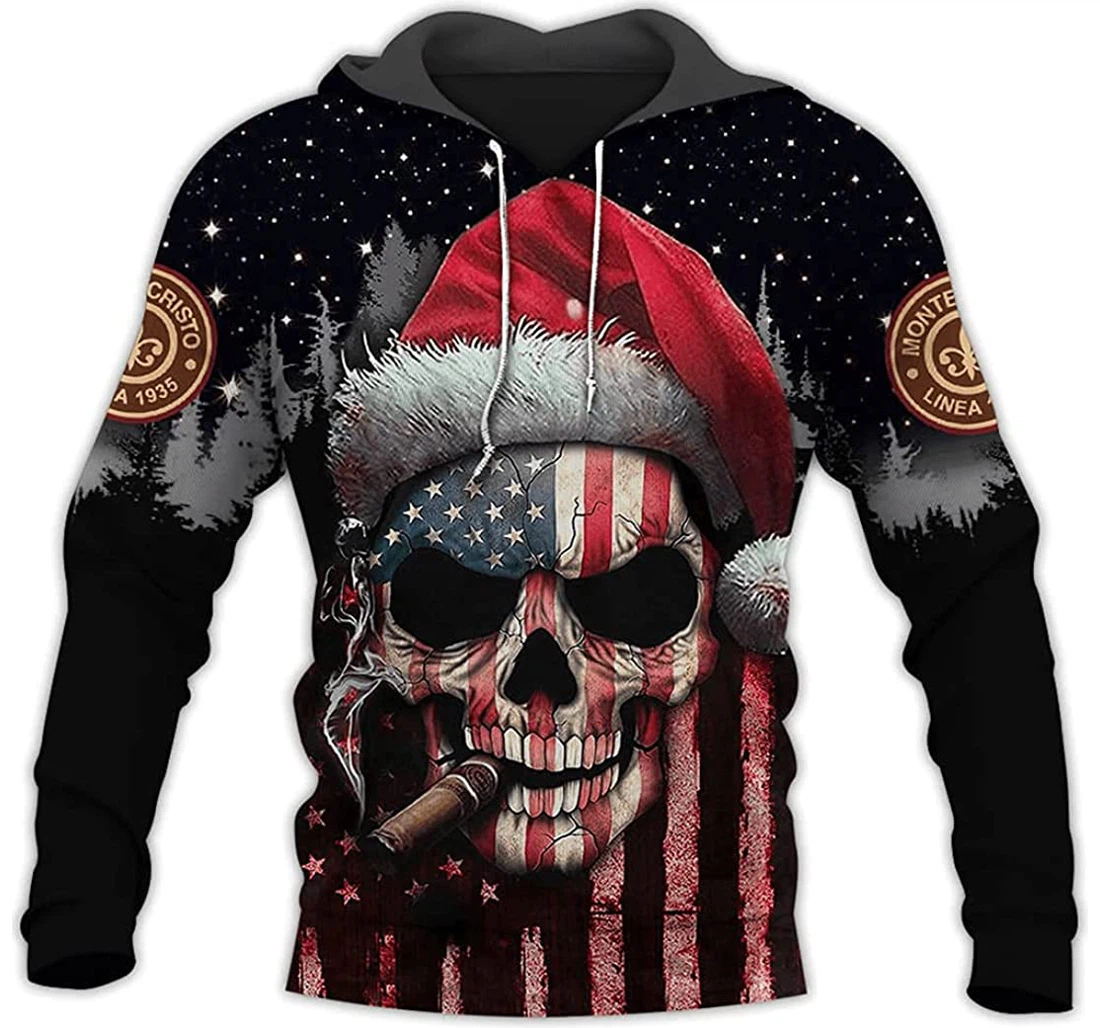 Amazing Smoking Skull American Christmas Up - 3D Printed Pullover Hoodie