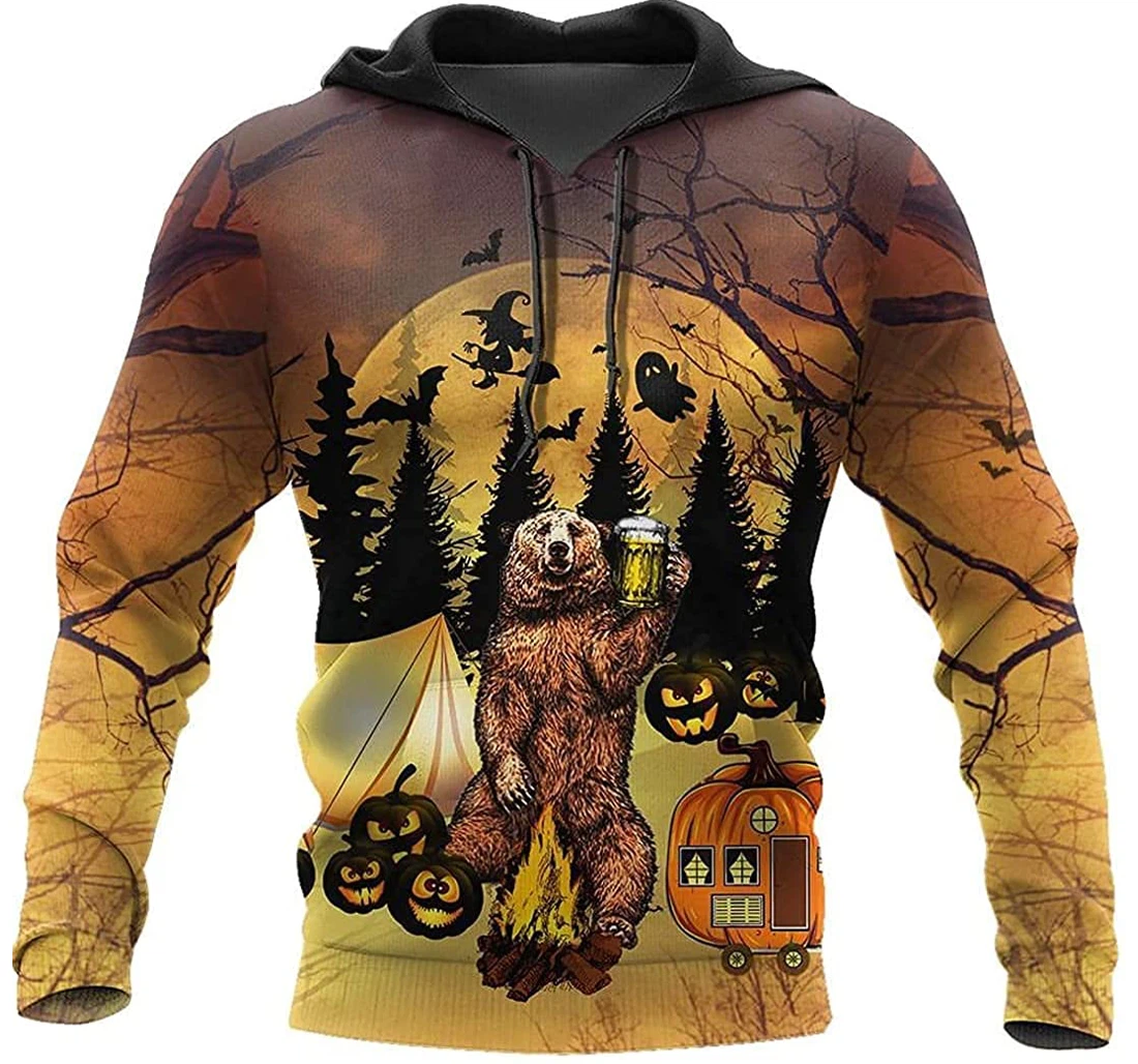 Halloween Camping Bear Sportwear Up - 3D Printed Pullover Hoodie