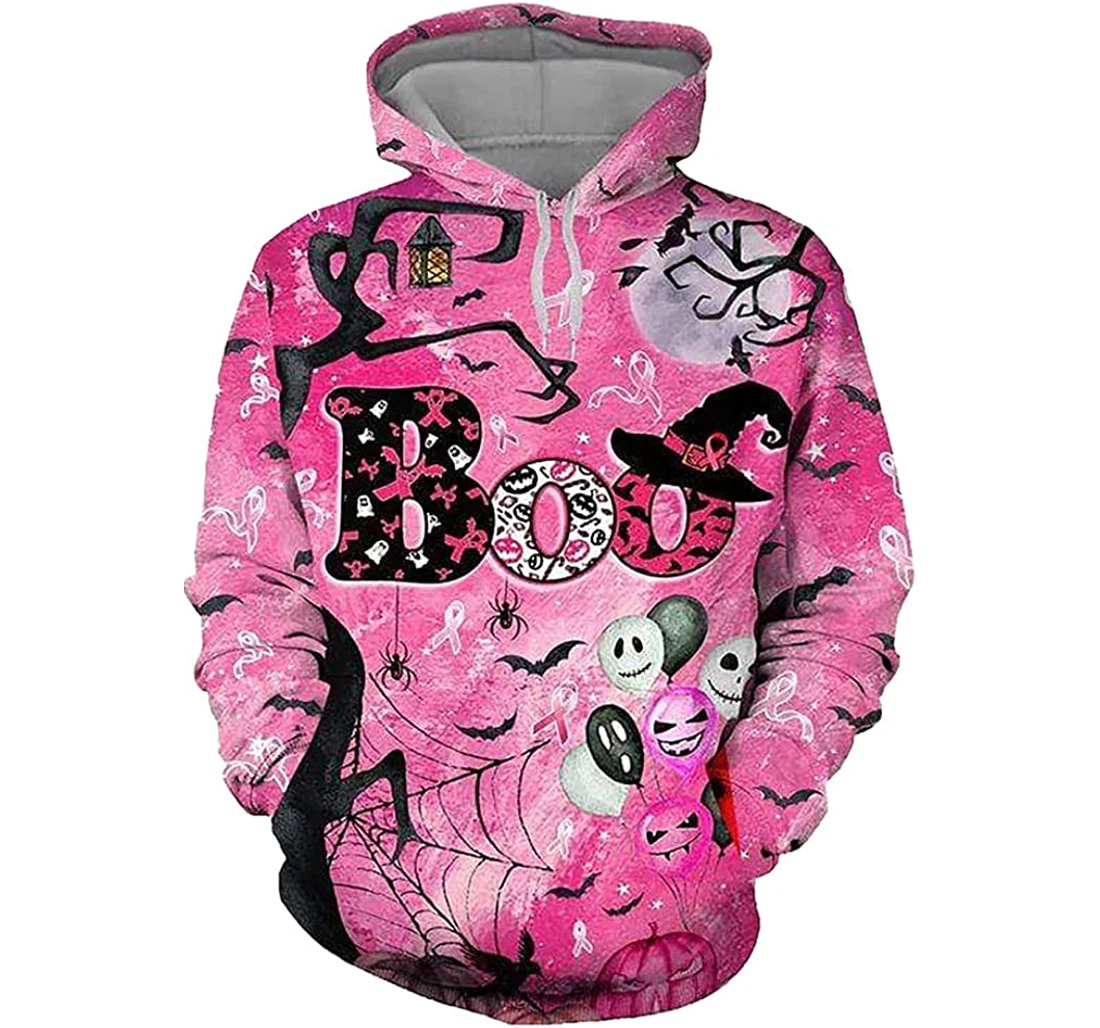 Happy Halloween & Breast Cancer Awareness In October We Wear Pink 3d Printedhoodie Up - 3D Printed Pullover Hoodie