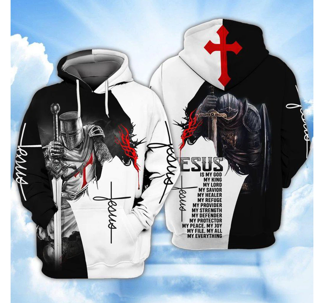 Jesus Bleeding Knight White - 3D Printed Pullover Hoodie