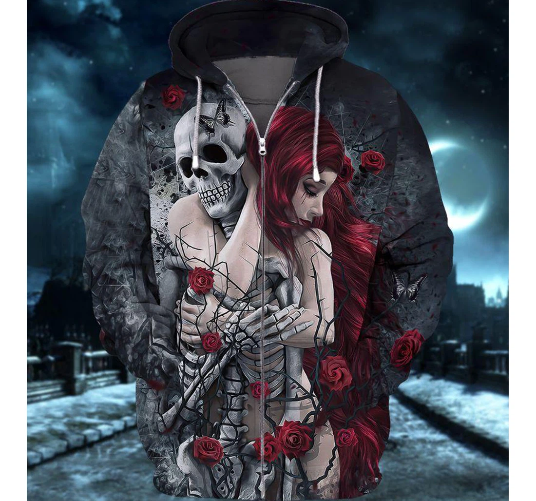 Zip Hoodie - Skull Girl Rose Halloween Shirts Friends - 3D Printed
