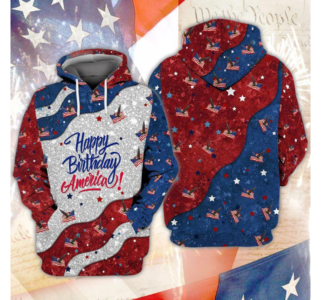 Personalized Happy Birthday America Glittering - 3D Printed Pullover Hoodie