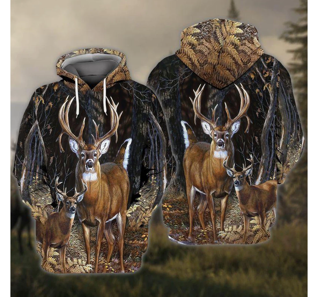 Deer Family Nature Wilflife - 3D Printed Pullover Hoodie