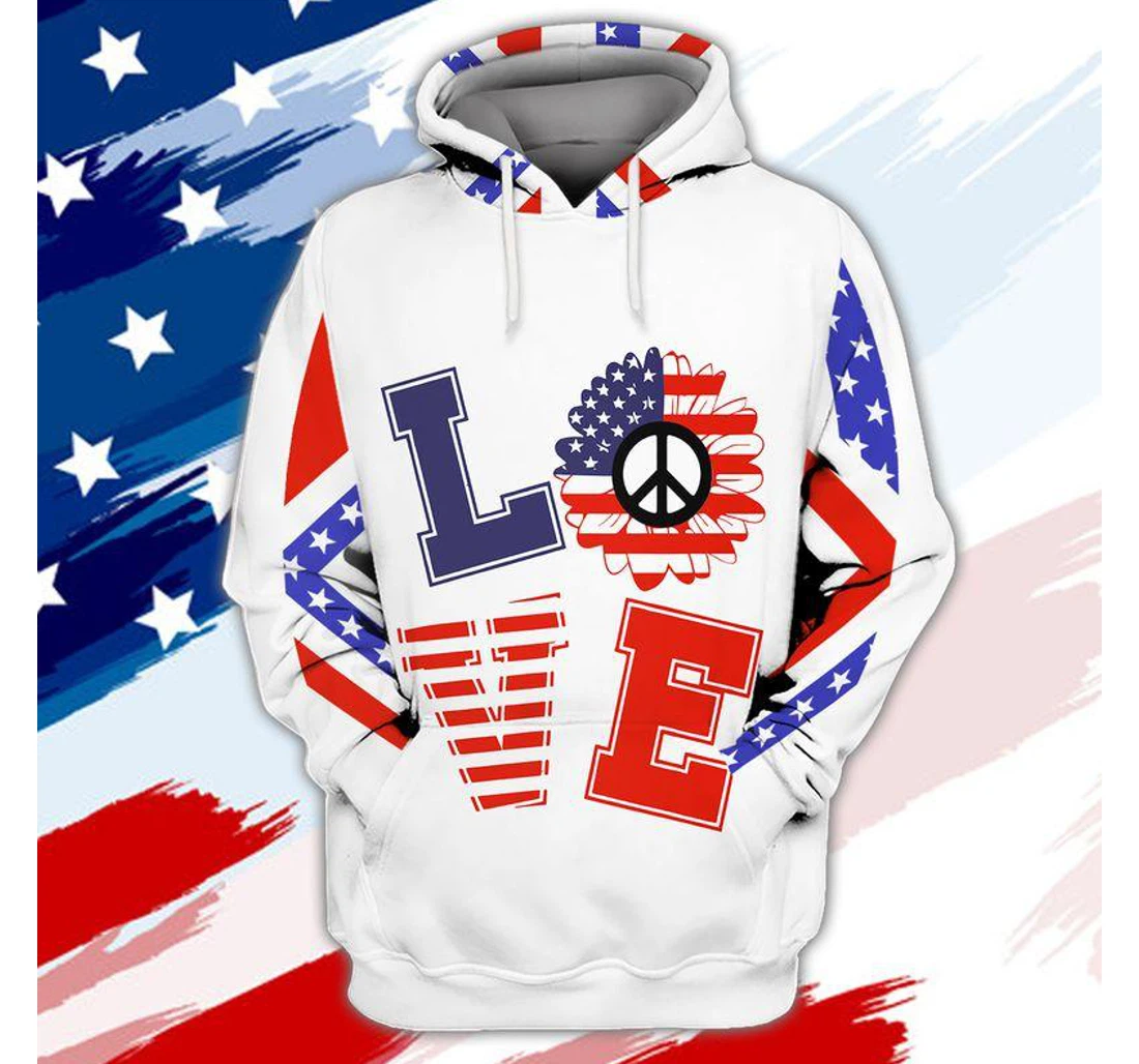 Love America Peace Hippie Family Gift - 3D Printed Pullover Hoodie