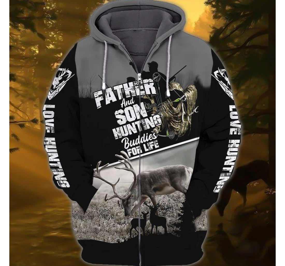 Zip Hoodie - Father Son Hunting Buddies Moose Hunting - 3D Printed