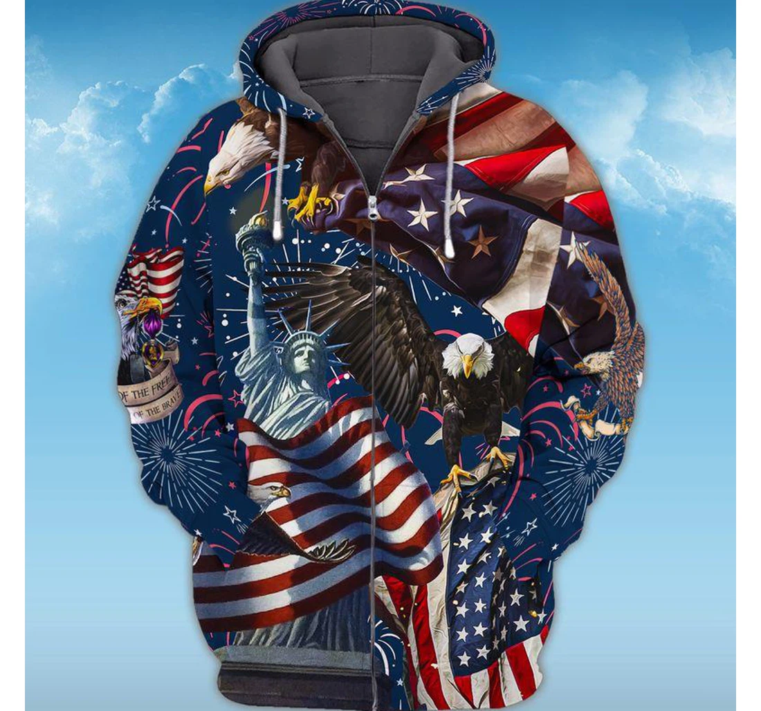 Personalized Zip Hoodie - American Eagle Independence Day - 3D Printed