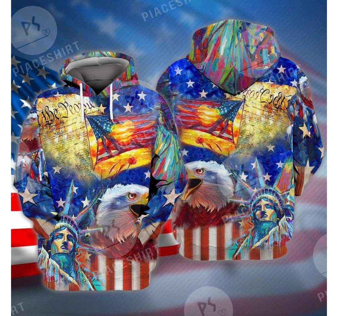 Personalized Zip Hoodie - Love America Patriot Water Color Fashionable - 3D Printed