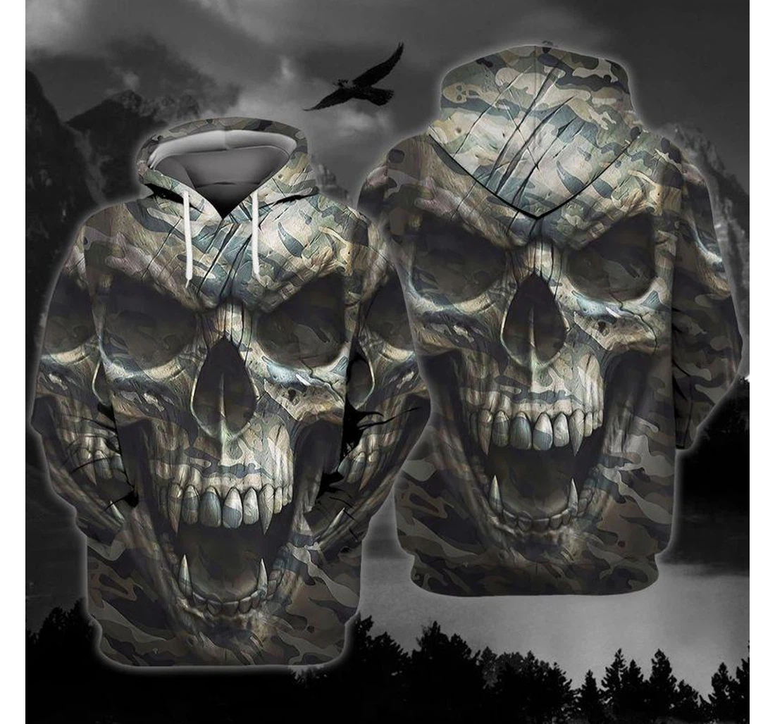 Evil Skull Army Pattern Halloween - 3D Printed Pullover Hoodie