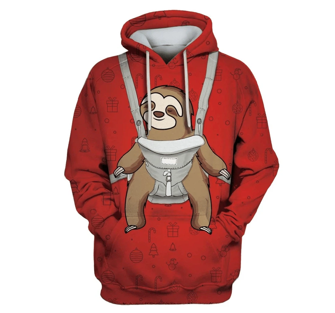 Baby Sloth On Christmas Custom Apparel - 3D Printed Pullover Hoodie