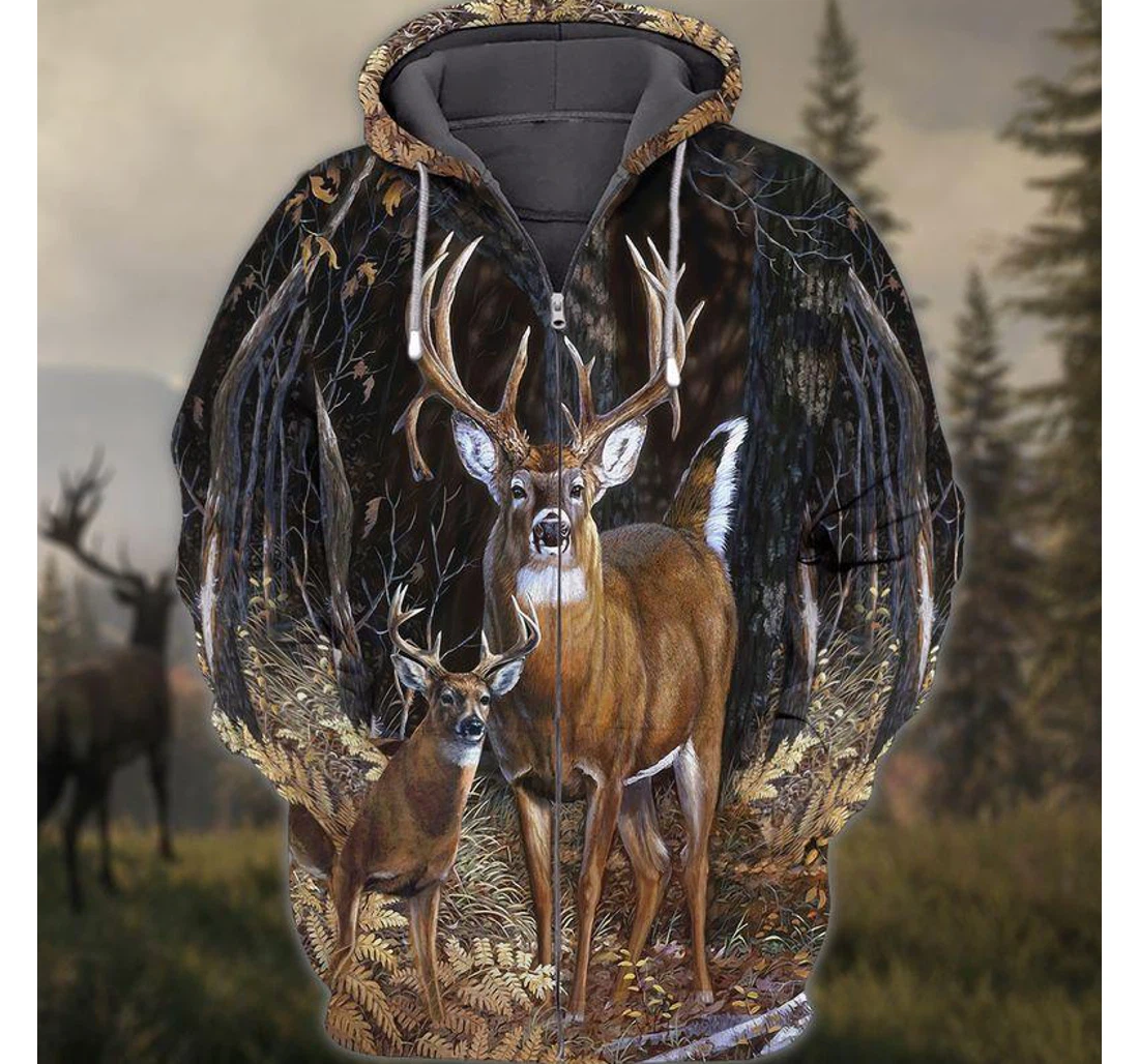Personalized Zip Hoodie - Deer Family Nature Wilflife - 3D Printed