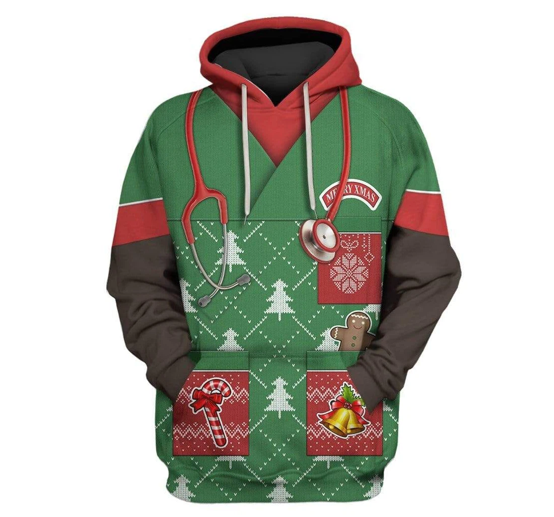 Custom Ugly Christmas African American Nurse - 3D Printed Pullover Hoodie