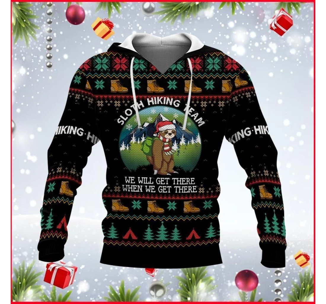 Sloth Sloth Hiking Team Christmas Pattern - 3D Printed Pullover Hoodie