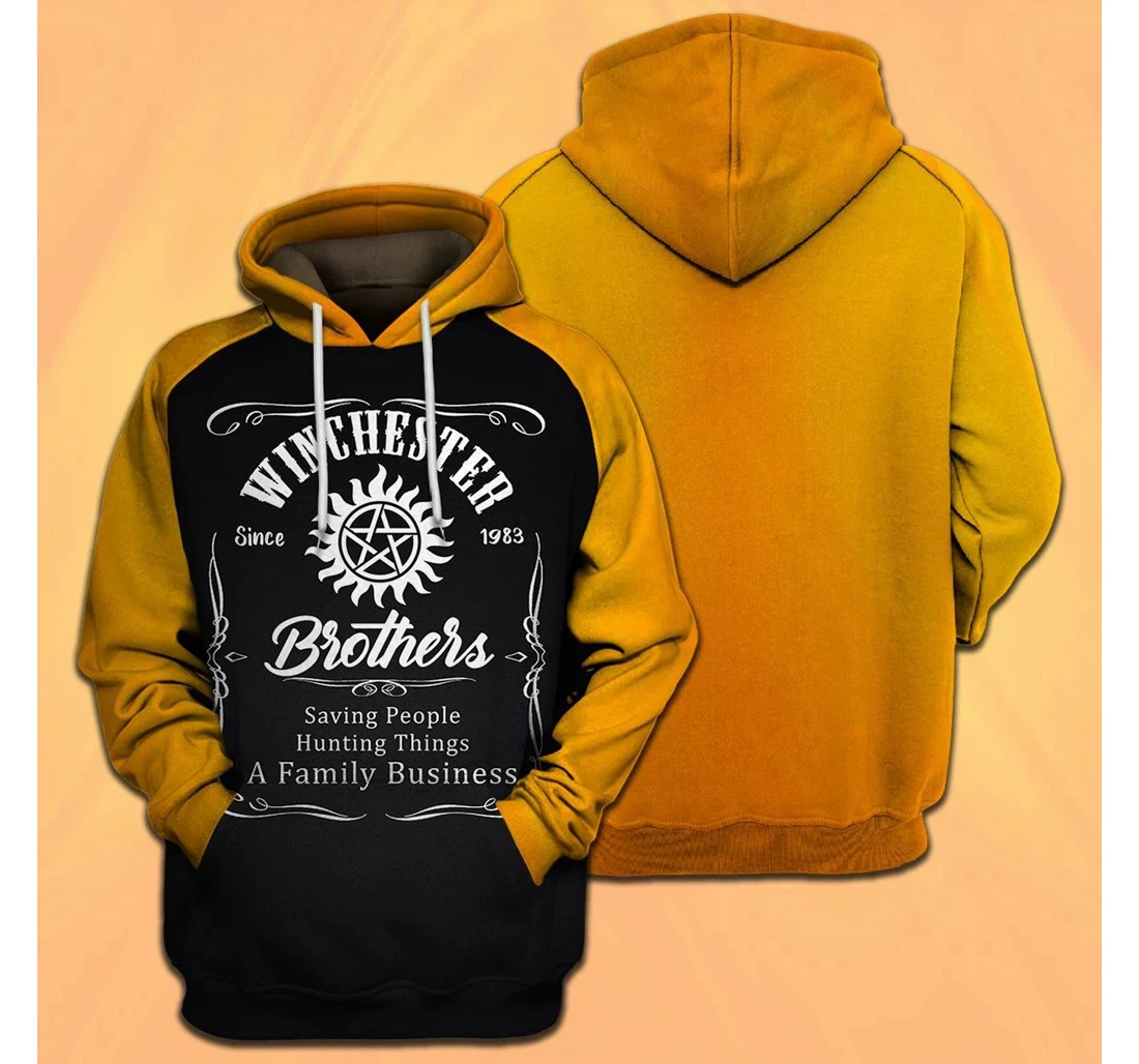 Supernatural Winchester Brothers Saving People Hunting Things A Family Business Yellow - 3D Printed Pullover Hoodie