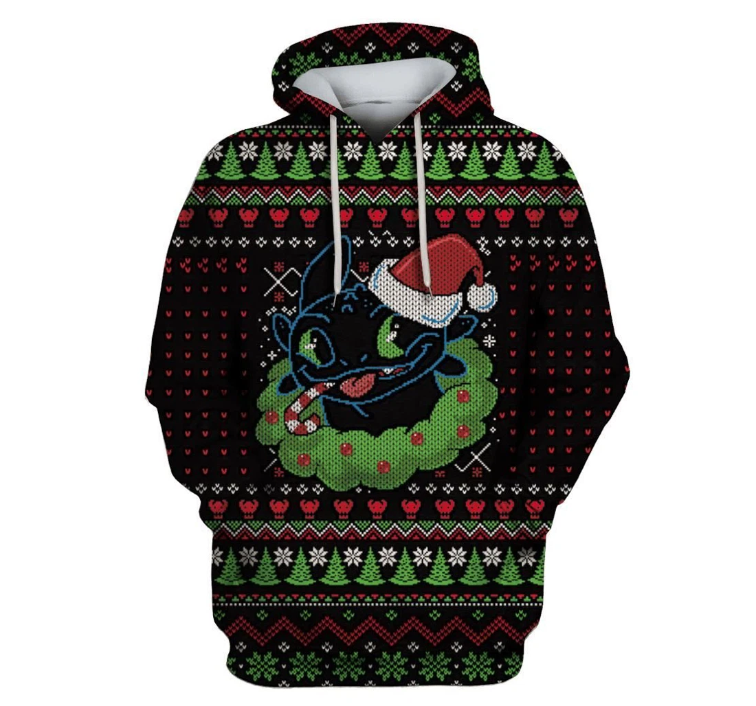 Toothless How To Train Your Dragon On Christmas Custom - 3D Printed Pullover Hoodie