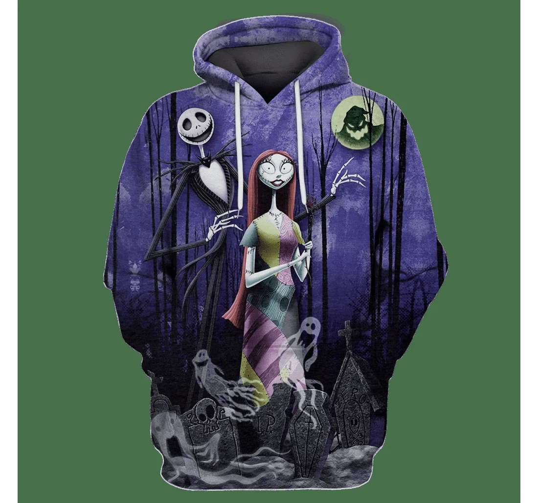 Nightmare Before Christmas Jack Sally In The Forest Blue - 3D Printed Pullover Hoodie