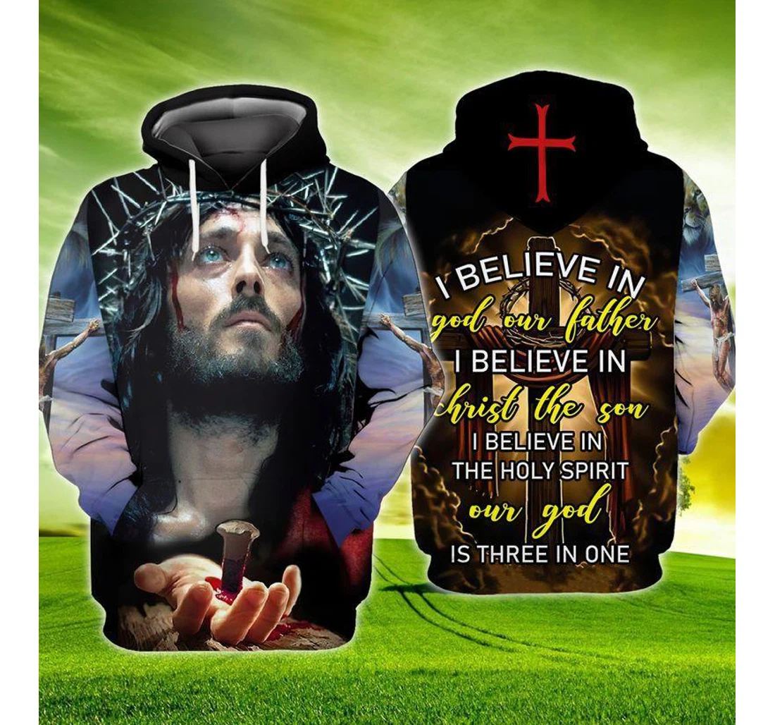 Jesus Bleeding I Beleive In God Our Father - 3D Printed Pullover Hoodie