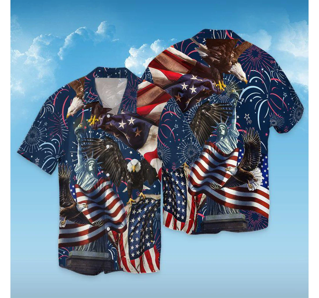 Personalized American Eagle Independence Day Shirt Hawaiian Shirt, Button Up Aloha Shirt For Men, Women