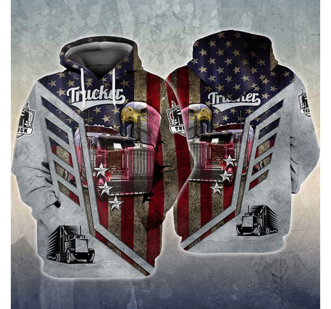 Trucker American Flag Eagle - 3D Printed Pullover Hoodie