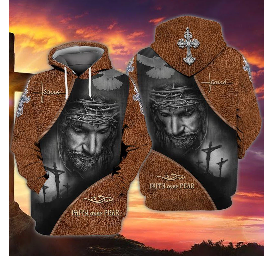 Jesus Faith Over Fear Brown - 3D Printed Pullover Hoodie